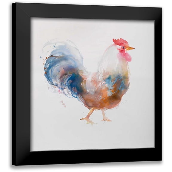 Atelier B Art Studio 12x12 Black Modern Framed Museum Art Print Titled - Watercolor Rooster