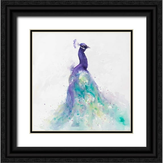 Atelier B Art Studio 12x12 Black Ornate Wood Framed with Double Matting Museum Art Print Titled - Abstract Peacock in Watercolor