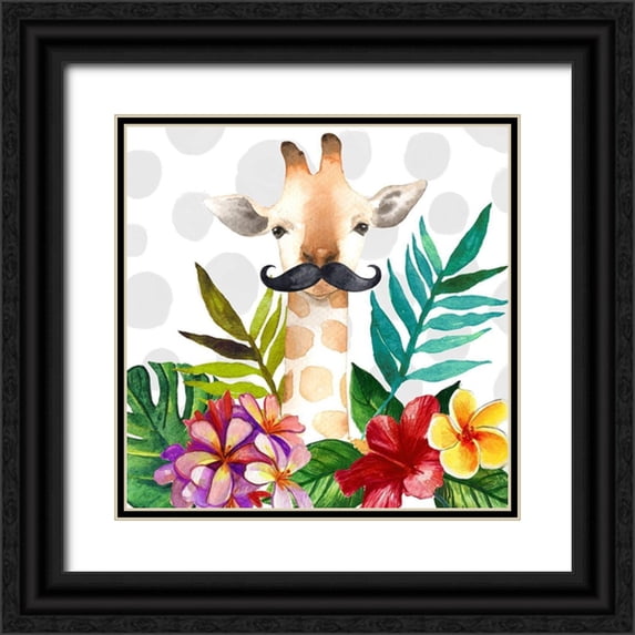 Atelier B Art Studio 12x12 Black Ornate Wood Framed with Double Matting Museum Art Print Titled - EXOTIC GIRAFFE