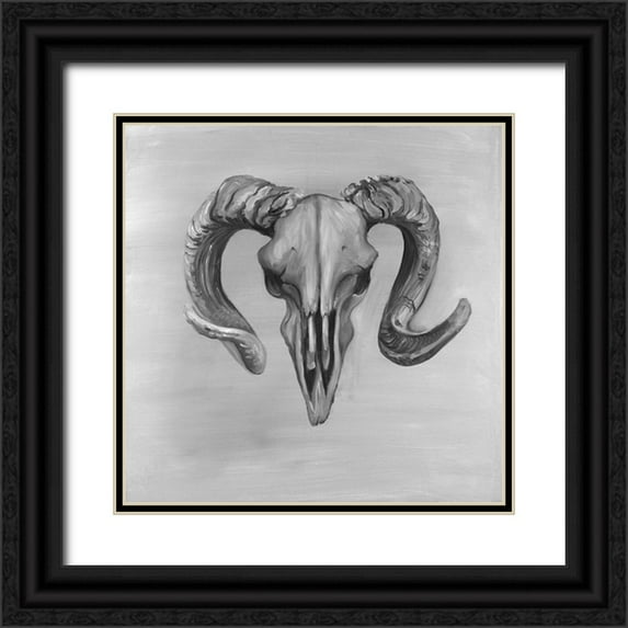 Atelier B Art Studio 12x12 Black Ornate Wood Framed with Double Matting Museum Art Print Titled - Grayscale Aries Skull