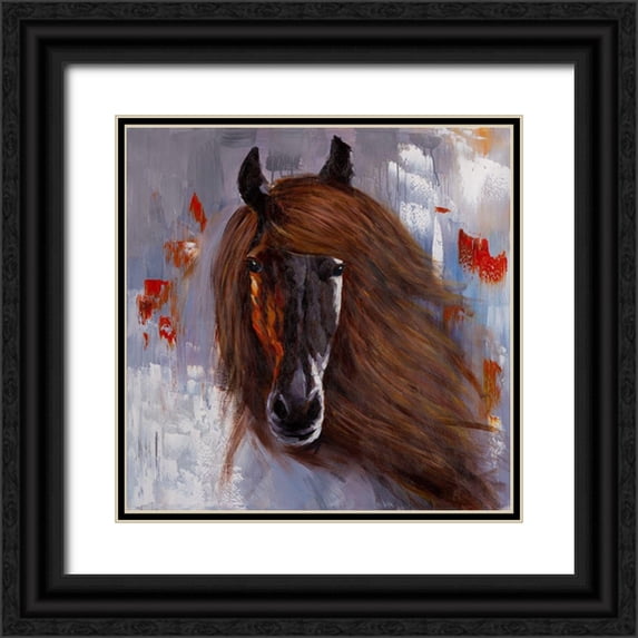 Atelier B Art Studio 12x12 Black Ornate Wood Framed with Double Matting Museum Art Print Titled - PROUD BROWN HORSE