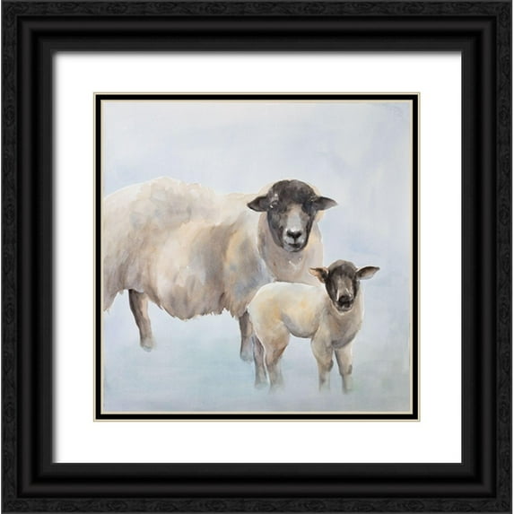 Atelier B Art Studio 12x12 Black Ornate Wood Framed with Double Matting Museum Art Print Titled - Sheep with a Lamb