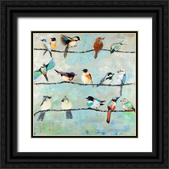Atelier B Art Studio 12x12 Black Ornate Wood Framed with Double Matting Museum Art Print Titled - Small Colorful Birds