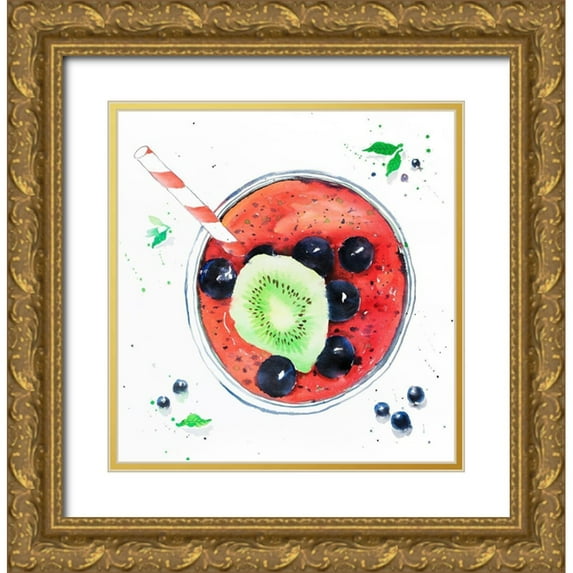 Atelier B Art Studio 12x12 Gold Ornate Wood Framed with Double Matting Museum Art Print Titled - BERRY SMOOTHIES