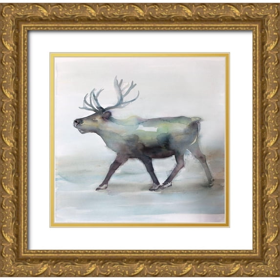 Atelier B Art Studio 12x12 Gold Ornate Wood Framed with Double Matting Museum Art Print Titled - CARIBOU