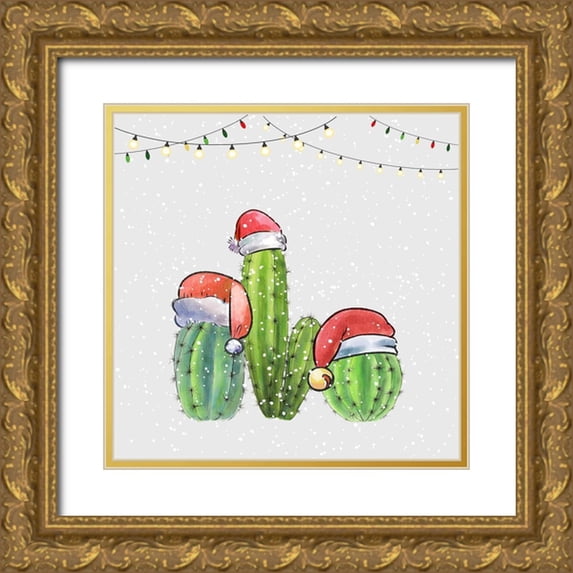 Atelier B Art Studio 12x12 Gold Ornate Wood Framed with Double Matting Museum Art Print Titled - CHRISTMAS CACTUS