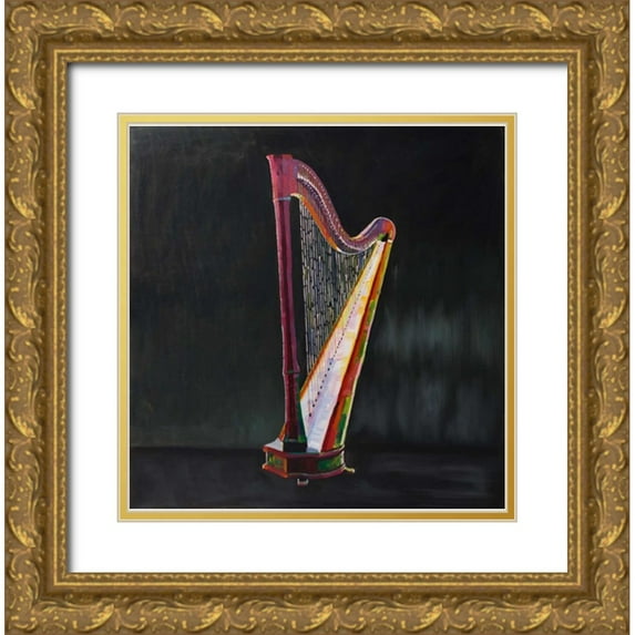 Atelier B Art Studio 12x12 Gold Ornate Wood Framed with Double Matting Museum Art Print Titled - Colorful Realistic Harp