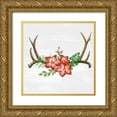 thumbnail image 1 of Atelier B Art Studio 12x12 Gold Ornate Wood Framed with Double Matting Museum Art Print Titled - DEER HORNS AND PINK FLOWERS, 1 of 4