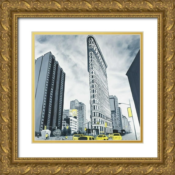 Atelier B Art Studio 12x12 Gold Ornate Wood Framed with Double Matting Museum Art Print Titled - Outline of Flatiron Builing to New-York