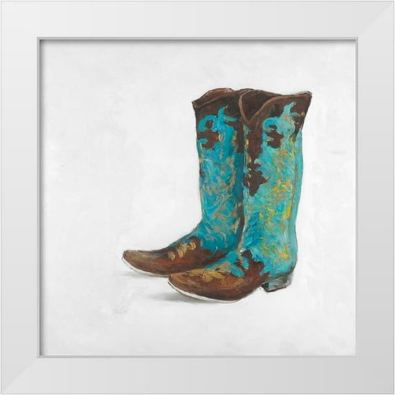 Atelier B Art Studio 12x12 White Modern Wood Framed Museum Art Print Titled - Blue Cowboy Boots