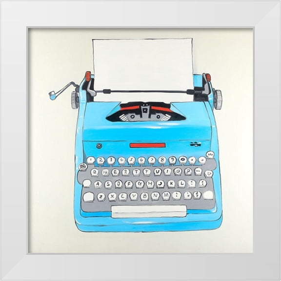 Atelier B Art Studio 12x12 White Modern Wood Framed Museum Art Print Titled - Blue Typewritter Machine