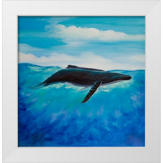 Atelier B Art Studio 12x12 White Modern Wood Framed Museum Art Print Titled - Blue Whale