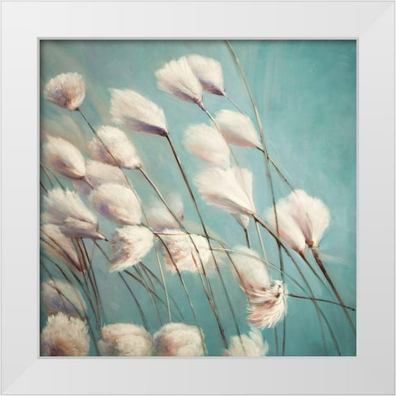 Atelier B Art Studio 12x12 White Modern Wood Framed Museum Art Print Titled - COTTON GRASS FLOWERS IN THE WIND