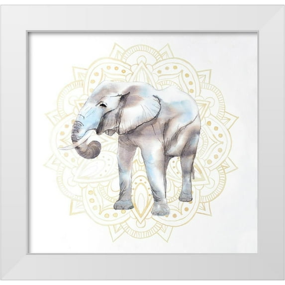 Atelier B Art Studio 12x12 White Modern Wood Framed Museum Art Print Titled - ELEPHANT ON MANDALAS PATERN