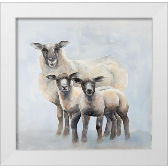 Atelier B Art Studio 12x12 White Modern Wood Framed Museum Art Print Titled - Ewe with Her Two Lambs