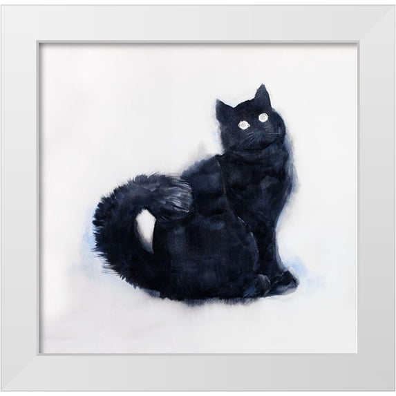 Atelier B Art Studio 12x12 White Modern Wood Framed Museum Art Print Titled - FURRY BLACK WATERCOLOR CAT