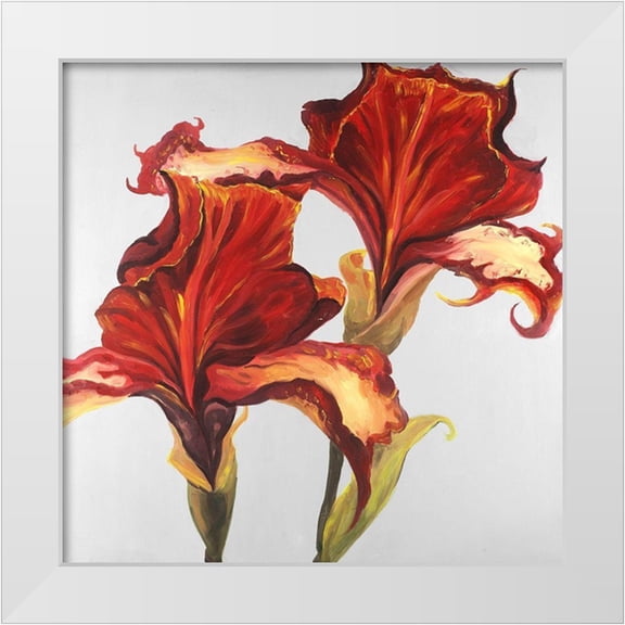Atelier B Art Studio 12x12 White Modern Wood Framed Museum Art Print Titled - Lilies with Fall Colors