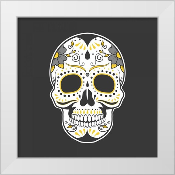 Atelier B Art Studio 12x12 White Modern Wood Framed Museum Art Print Titled - Mexican Sugar Skull Art