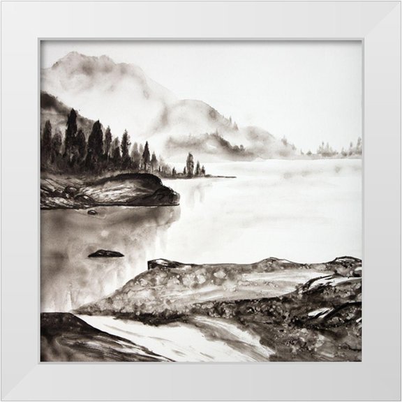 Atelier B Art Studio 12x12 White Modern Wood Framed Museum Art Print Titled - PEACEFUL LANDSCAPE