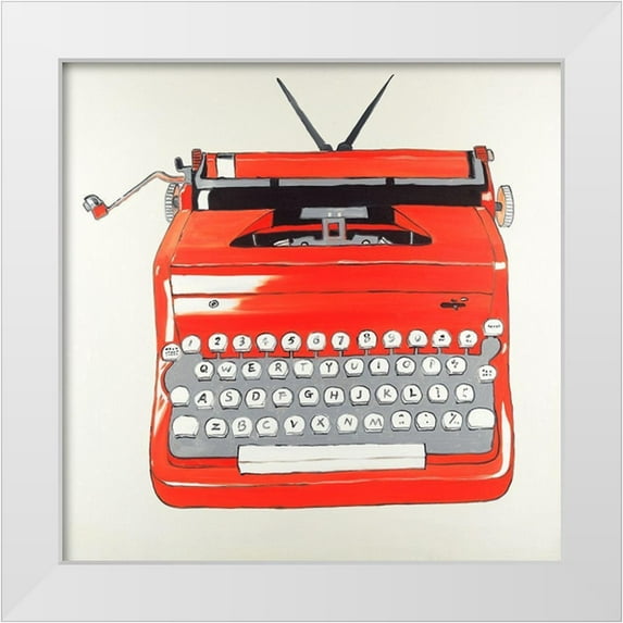 Atelier B Art Studio 12x12 White Modern Wood Framed Museum Art Print Titled - Red Typewritter Machine