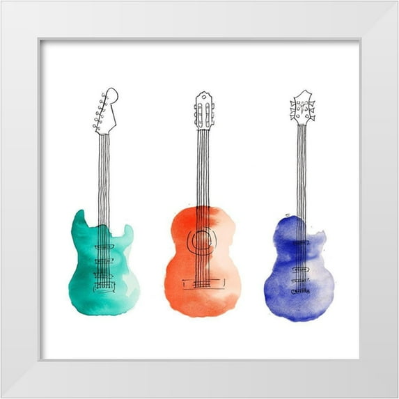 Atelier B Art Studio 12x12 White Modern Wood Framed Museum Art Print Titled - THREE GUITARS