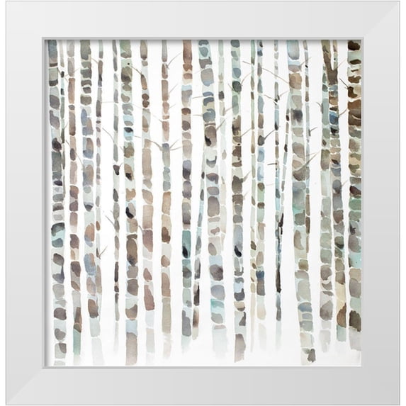 Atelier B Art Studio 12x12 White Modern Wood Framed Museum Art Print Titled - WATERCOLOR BIRCH TREE FOREST