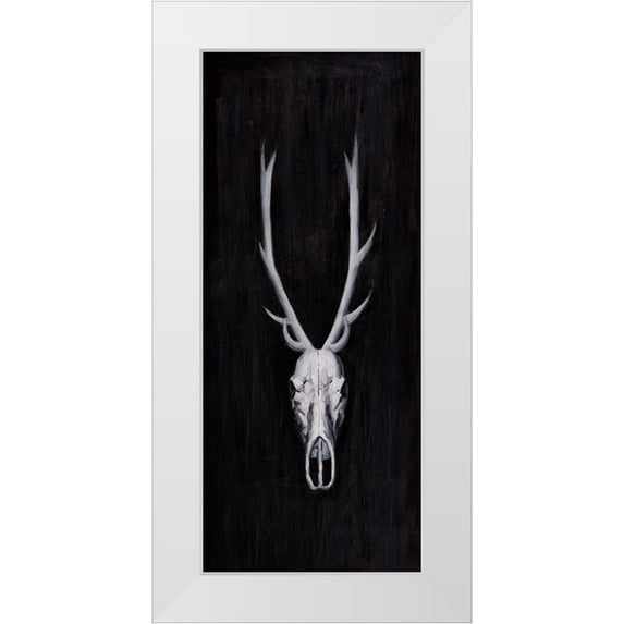 Atelier B Art Studio 12x24 White Modern Wood Framed Museum Art Print Titled - DEER SKULL ON BLACK BACKGROUND
