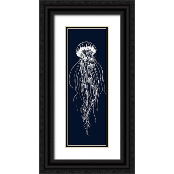 Atelier B Art Studio 13x32 Black Ornate Wood Framed with Double Matting Museum Art Print Titled - WHITE JELLYFISH ILLUSTRATION