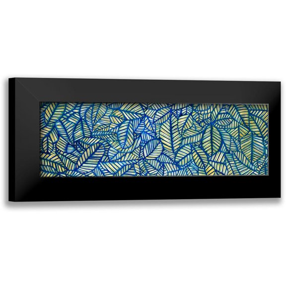 Atelier B Art Studio 14x7 Black Modern Framed Museum Art Print Titled - Blue Leaf Patterns