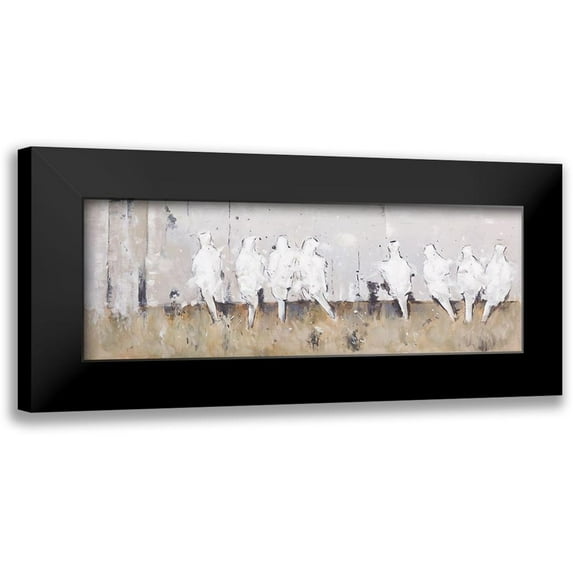 Atelier B Art Studio 14x7 Black Modern Framed Museum Art Print Titled - EIGHT PERCHED BIRDS