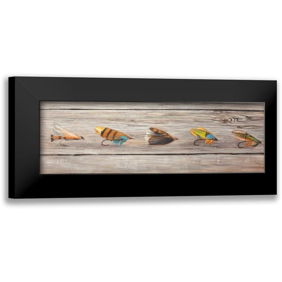 Atelier B Art Studio 14x7 Black Modern Framed Museum Art Print Titled - Fishing Flies