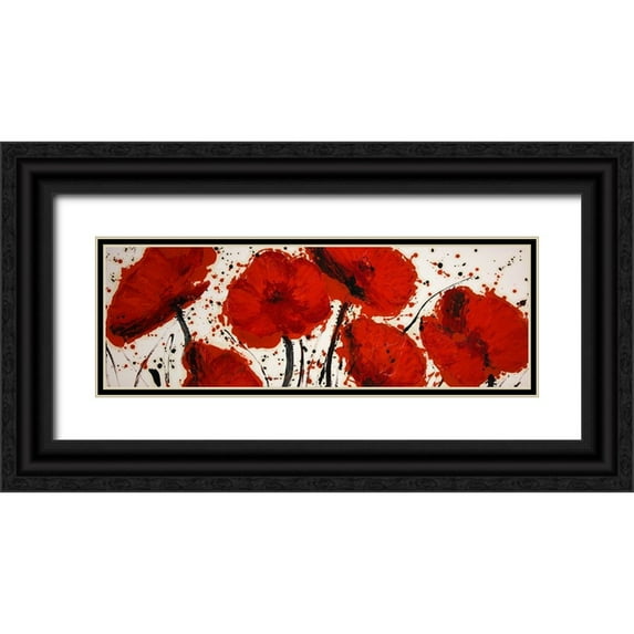 Atelier B Art Studio 14x7 Black Ornate Wood Framed with Double Matting Museum Art Print Titled - ABSTRACT PAINT SPLASH RED FLOWERS