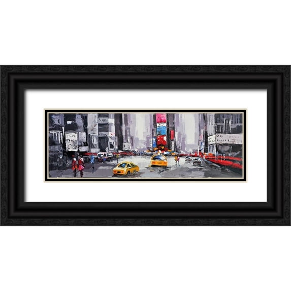Atelier B Art Studio 14x7 Black Ornate Wood Framed with Double Matting Museum Art Print Titled - ABSTRACT STREET WITH YELLOW TAXIS