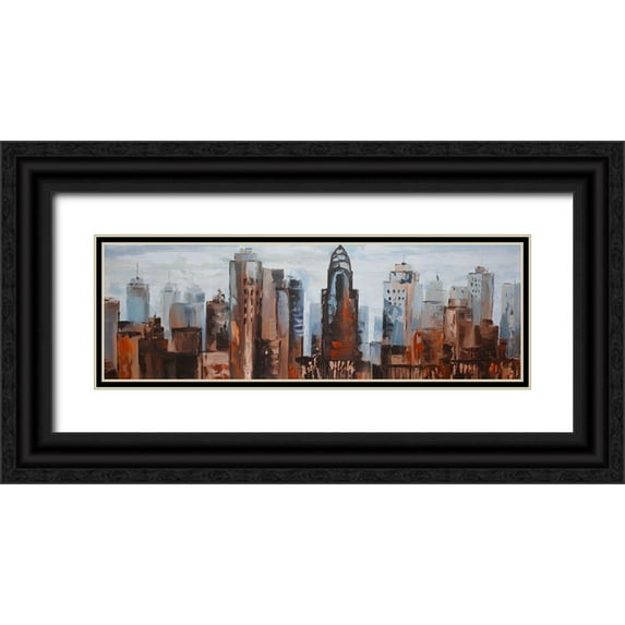 Atelier B Art Studio 14x7 Black Ornate Wood Framed with Double Matting Museum Art Print Titled - SULLEN DAY IN THE CITY