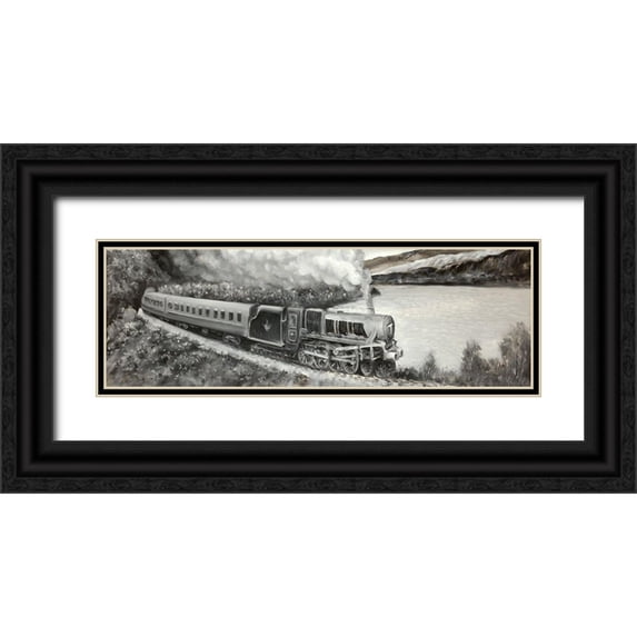 Atelier B Art Studio 14x7 Black Ornate Wood Framed with Double Matting Museum Art Print Titled - Vintage Locomotive Passenger