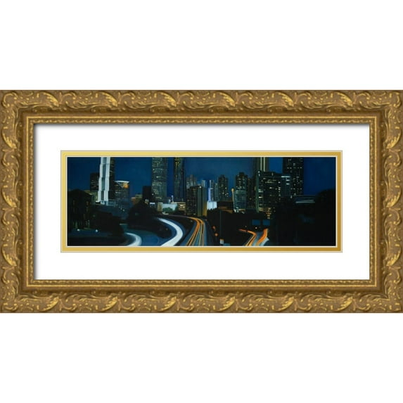 Atelier B Art Studio 14x7 Gold Ornate Wood Framed with Double Matting Museum Art Print Titled - ATLANTA AT NIGHT