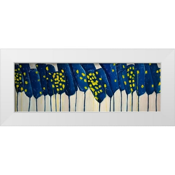 Atelier B Art Studio 14x7 White Modern Wood Framed Museum Art Print Titled - ABSTRACT BLUE FLOWERS