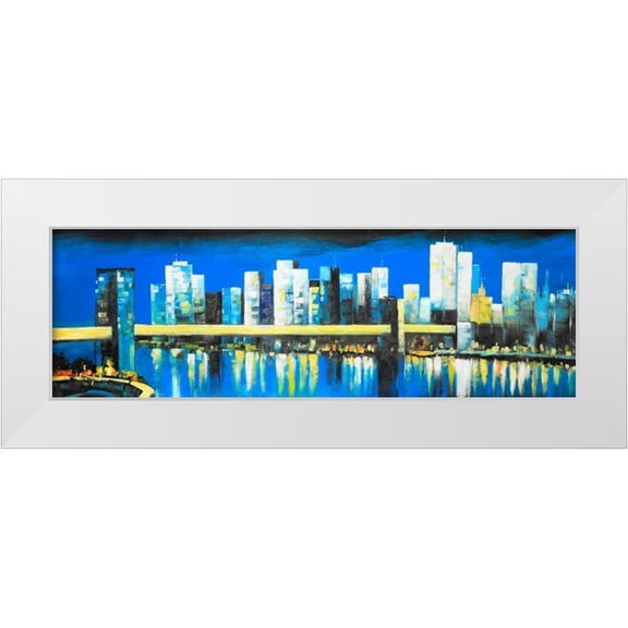 Atelier B Art Studio 14x7 White Modern Wood Framed Museum Art Print Titled - Skyline of Lower Manhattan