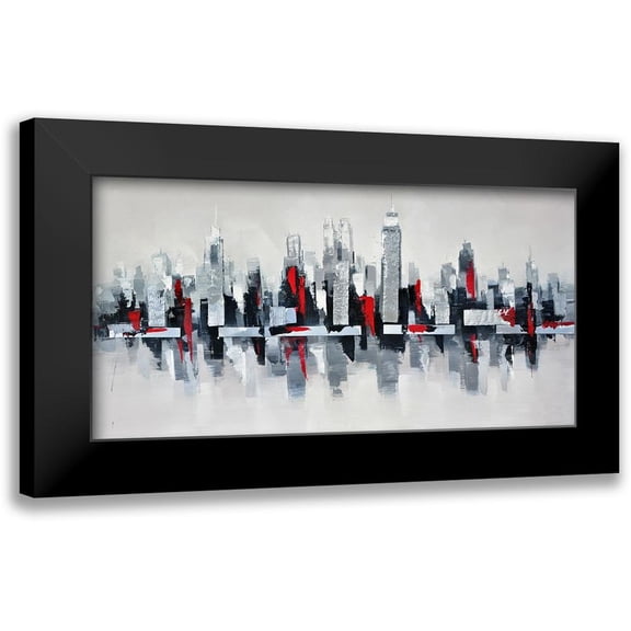 Atelier B Art Studio 14x9 Black Modern Framed Museum Art Print Titled - GRAY AND RED FLOATING CITYSCAPE