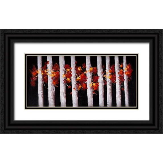 Atelier B Art Studio 14x9 Black Ornate Wood Framed with Double Matting Museum Art Print Titled - TREES AND FALL LEAVES