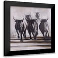 thumbnail image 1 of Atelier B Art Studio 15x15 Black Modern Framed Museum Art Print Titled - RUNNING FIERCE BULLS, 1 of 5