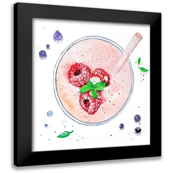 Atelier B Art Studio 15x15 Black Modern Framed Museum Art Print Titled - STRAWBERRY and RASPBERRY SMOOTHIE
