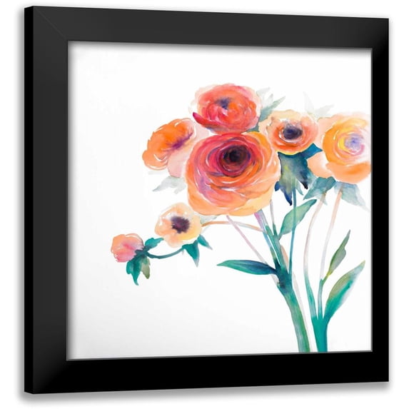 Atelier B Art Studio 15x15 Black Modern Framed Museum Art Print Titled - Watercolor Flowers