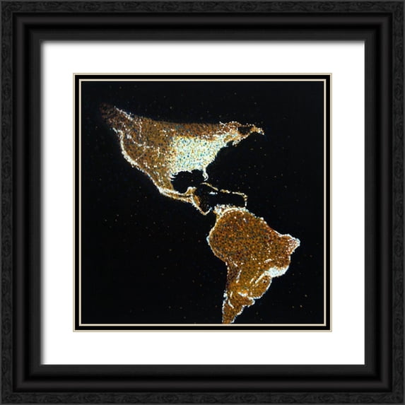 Atelier B Art Studio 15x15 Black Ornate Wood Framed with Double Matting Museum Art Print Titled - AMERICAN CONTINENT AT NIGHT