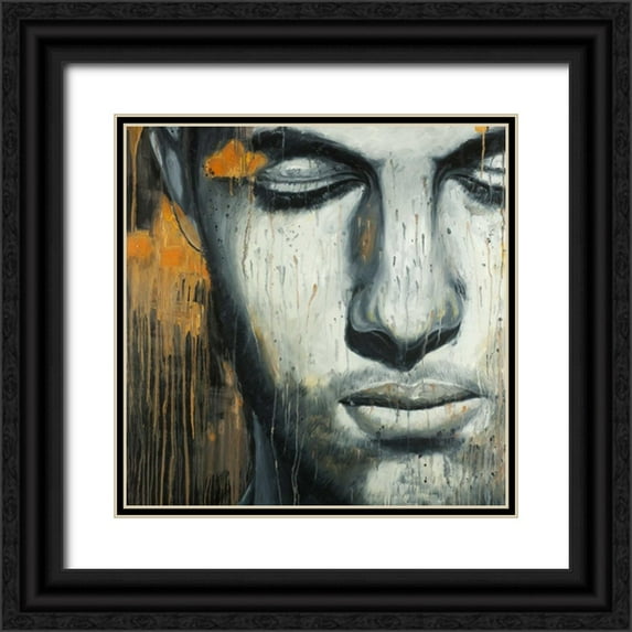 Atelier B Art Studio 15x15 Black Ornate Wood Framed with Double Matting Museum Art Print Titled - Abstract Man Face