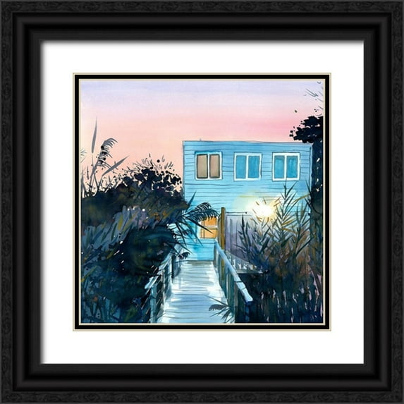 Atelier B Art Studio 15x15 Black Ornate Wood Framed with Double Matting Museum Art Print Titled - BEACH HOUSE