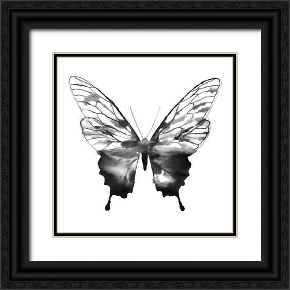 Atelier B Art Studio 15x15 Black Ornate Wood Framed with Double Matting Museum Art Print Titled - BLACK BUTTERFLY SKETCH