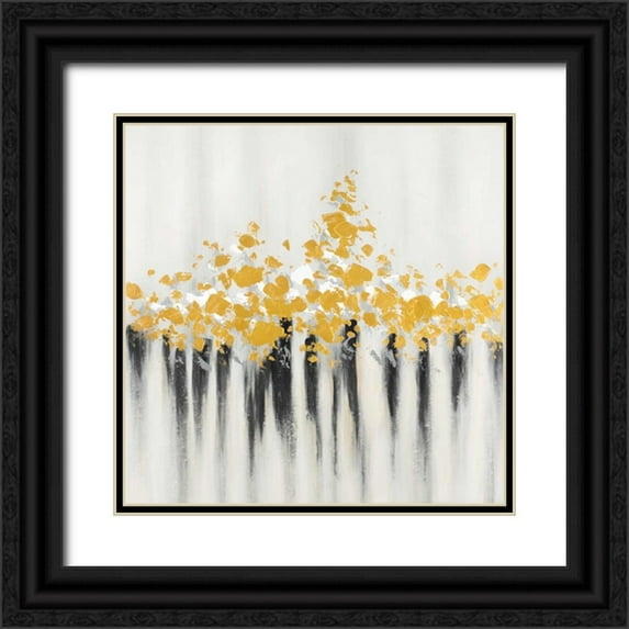 Atelier B Art Studio 15x15 Black Ornate Wood Framed with Double Matting Museum Art Print Titled - Flowers Gold Abstract
