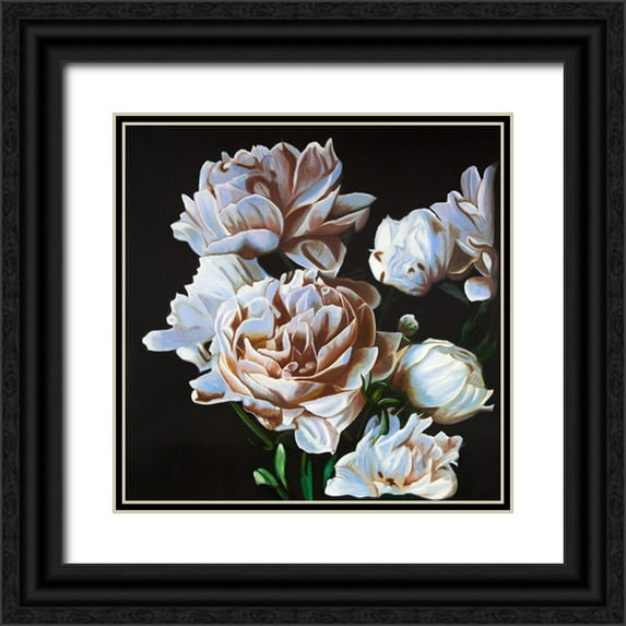 Atelier B Art Studio 15x15 Black Ornate Wood Framed with Double Matting Museum Art Print Titled - PEONIES