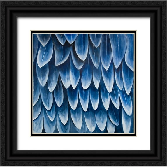 Atelier B Art Studio 15x15 Black Ornate Wood Framed with Double Matting Museum Art Print Titled - PLUMAGE BLUE
